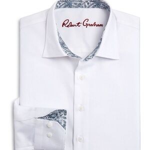 Boys 8 Robert Graham Joy Neat White Dress Shirt with Blue Accents Youth